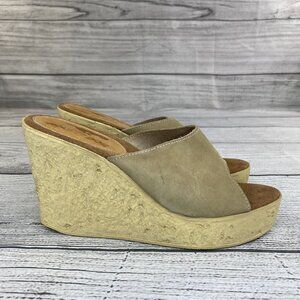 Rocket Dog Platform Wedge Sandals Women Size 9 Leather Open Toe Heels Beige NEW